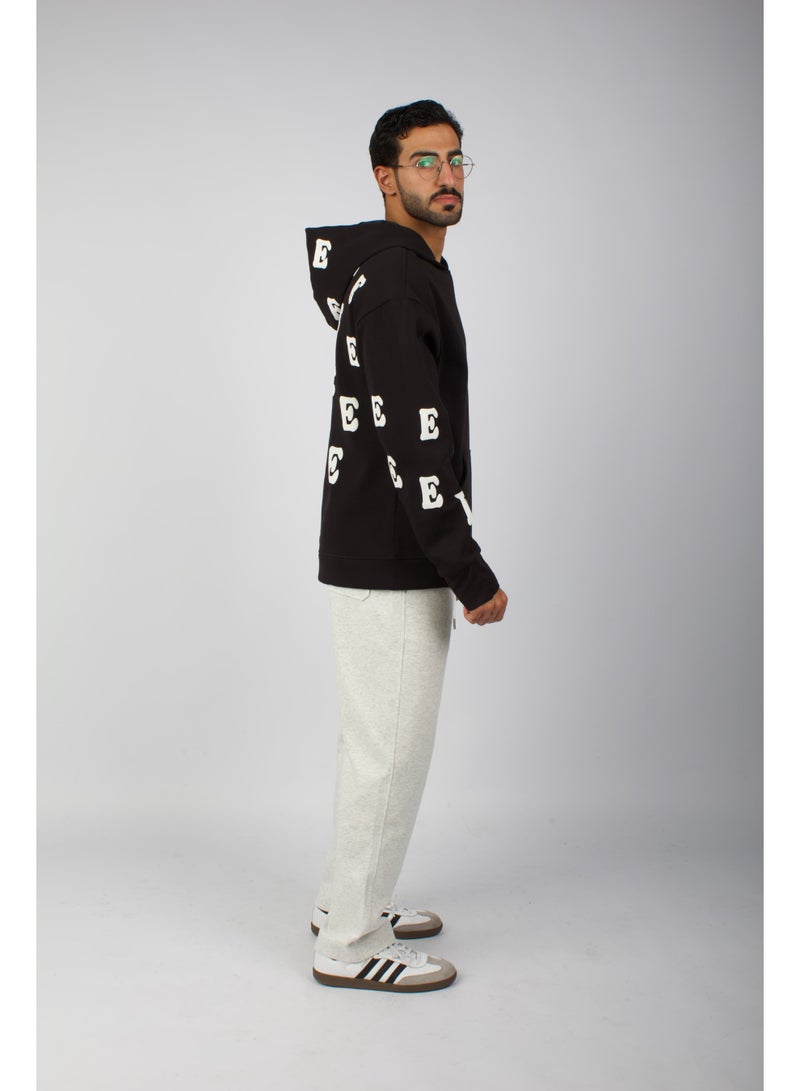 Red Planet Black fleece hoodie with a finger hole, made from a distinctive and elegant material. - Image 3